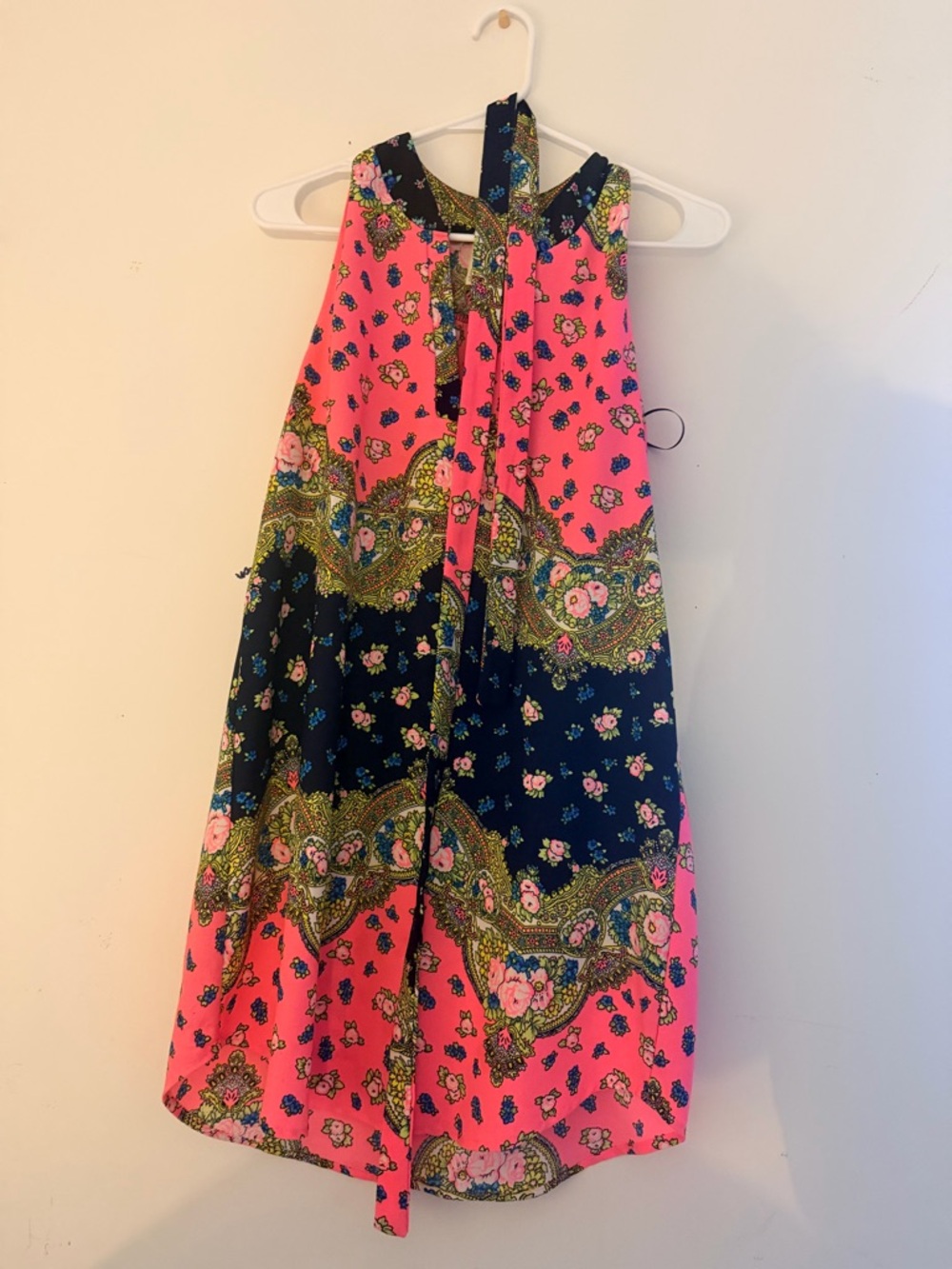 Sage Pink and Navy Floral Halter Mini Dress